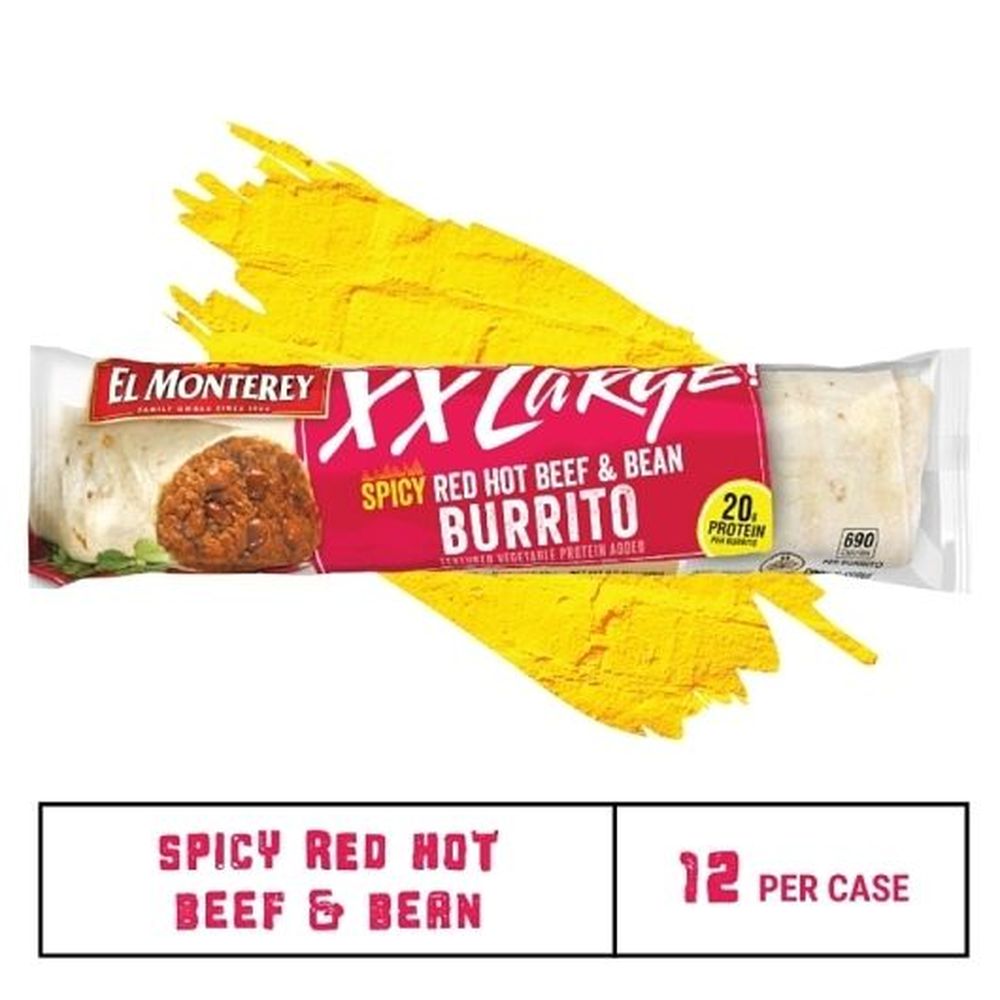 El Monterey XX Large Spicy Beef Bean Burrito Case | FoodServiceDirect