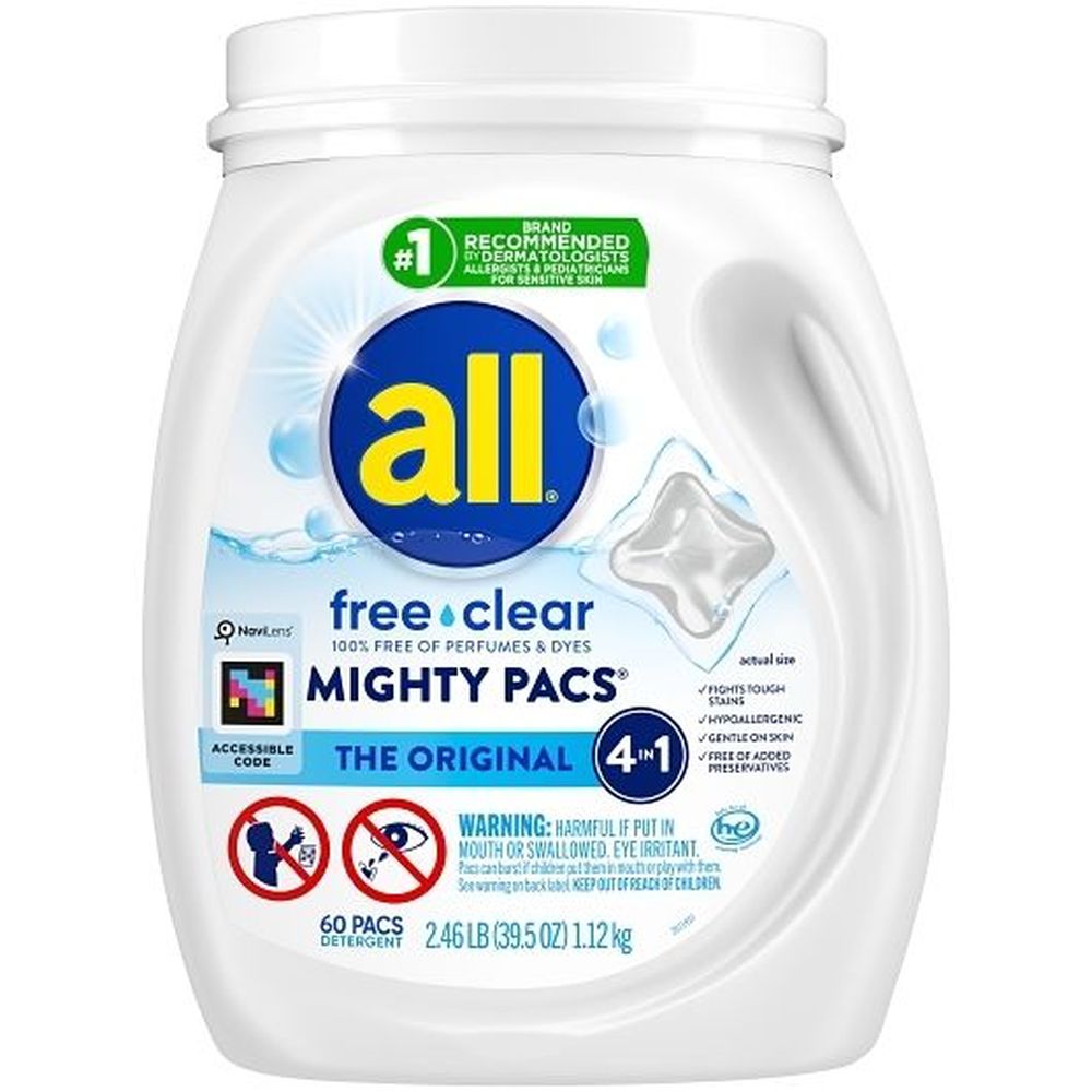 All Laundry Detergent The Original Free Clear Mighty Pacs Laundry Detergent, 60 Count -- 4 Per Case