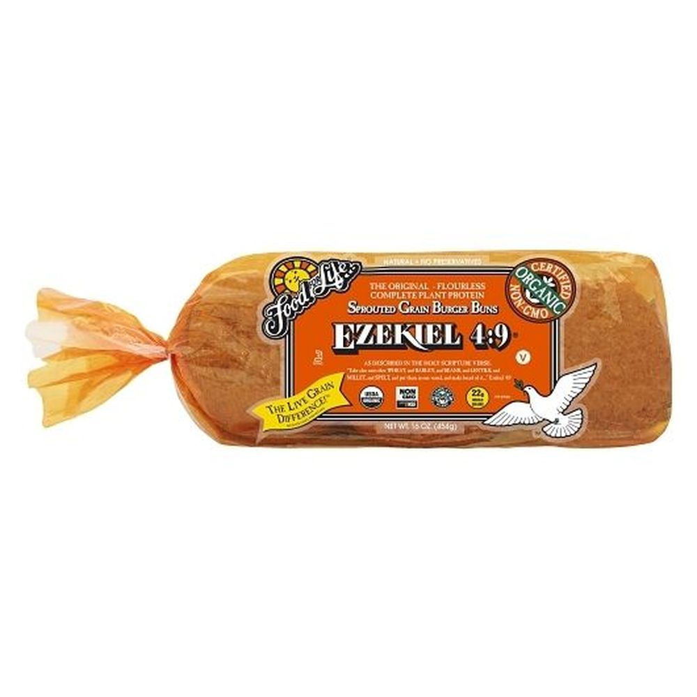 Food For Life Organic Ezekiel 4:9 Sprouted Whole Grain Burger Bun, 16 Ounce -- 6 Per Case