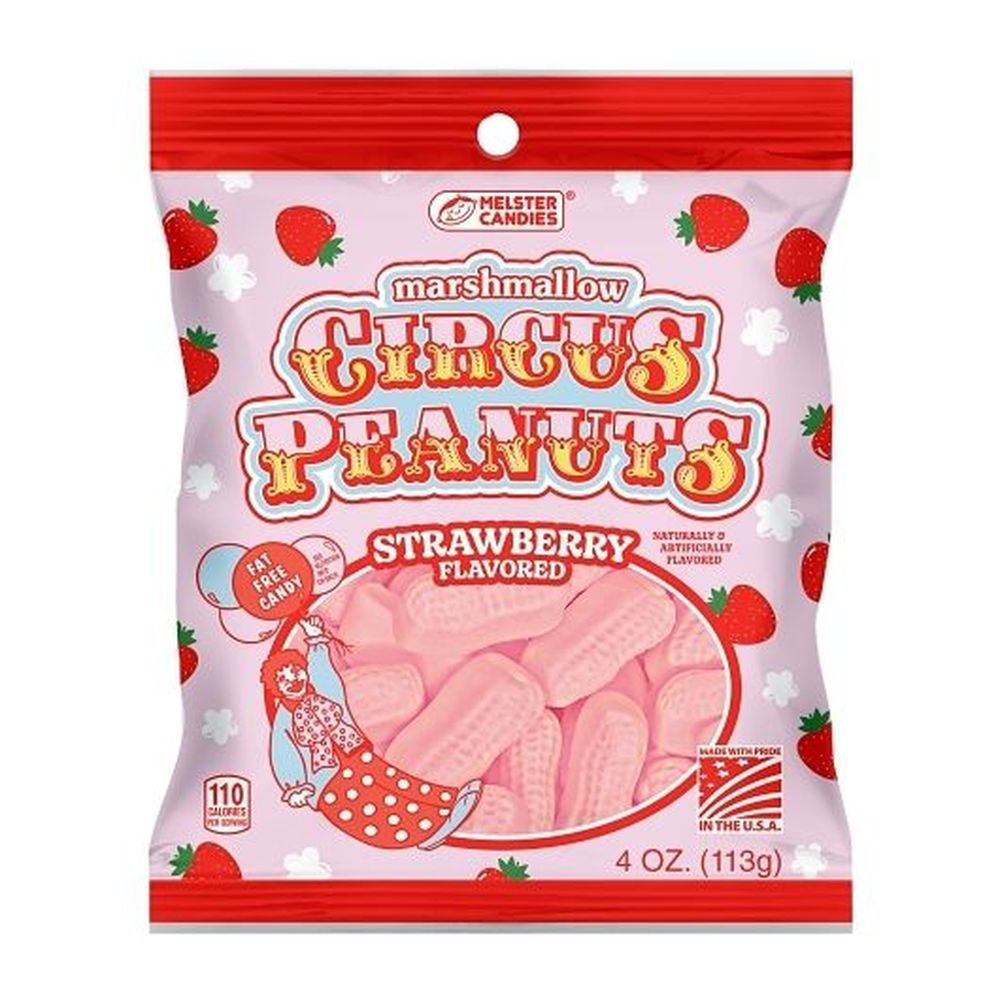 Melster Strawberry Marshmallow Circus Peanuts Candy, 4 Ounce Peg Bag -- 10 Per Case