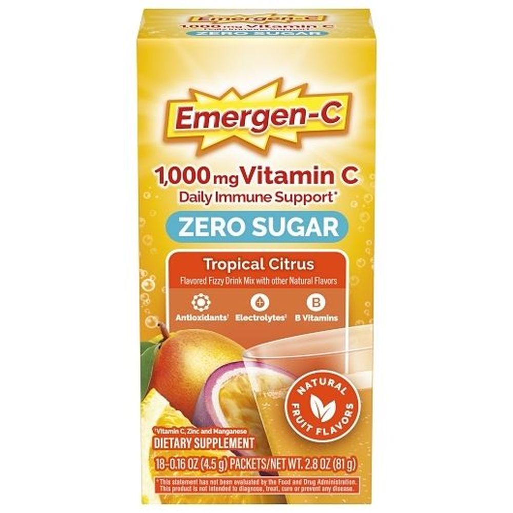 Emergen-c Daily Immune Support Sugar Free Tropical Citrus Powder, 18 Count -- 12 Per Case