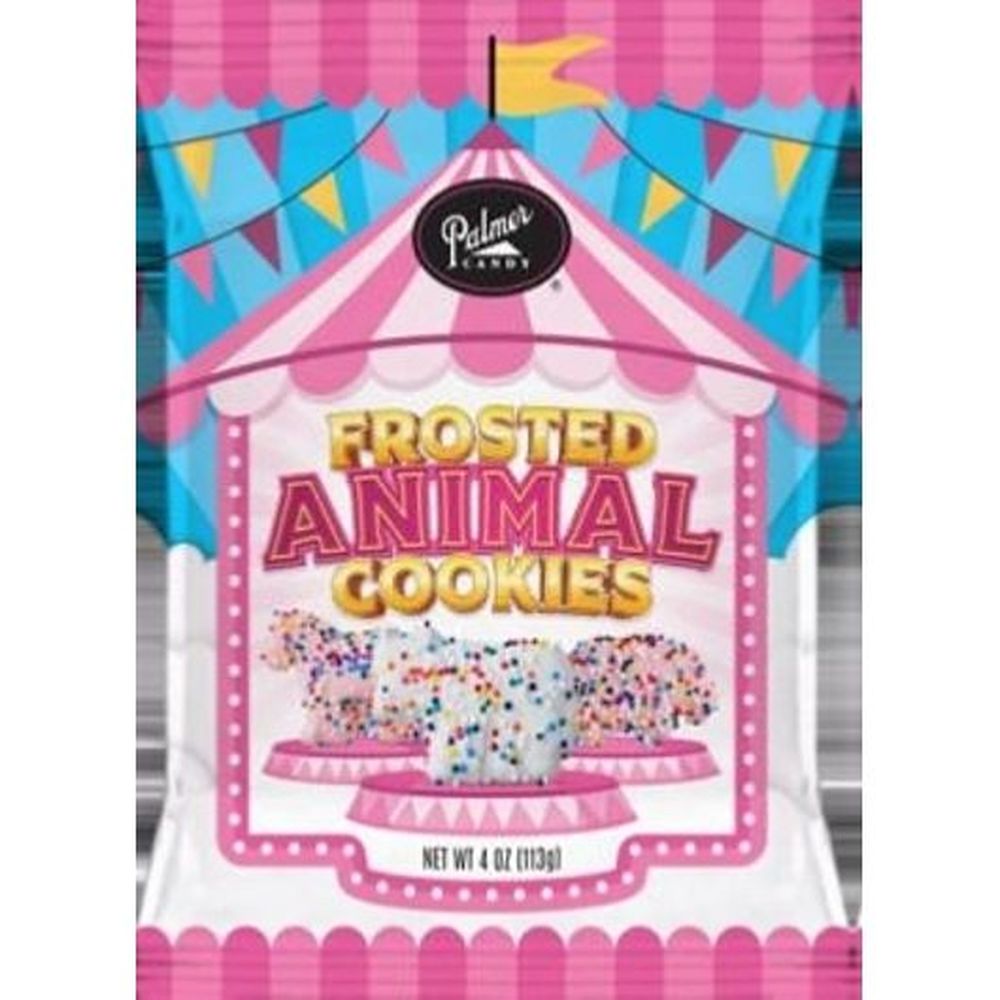 Palmer Candy Pink And White Coated Animal Cookies With Rainbow Nonpareils, 4 Ounce -- 12 Per Case