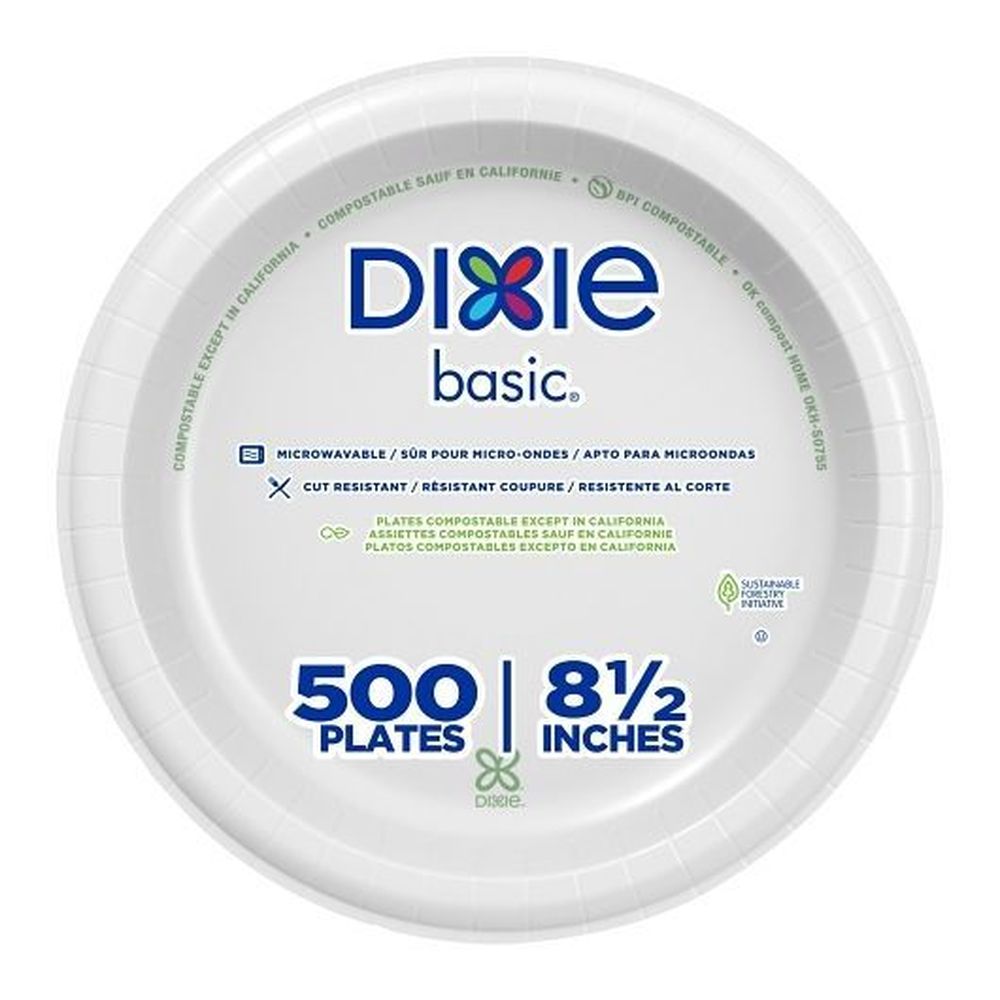 Dixie Basic 8.5 Inch White Light-weight Disposable Paper Plate, 125 Count -- 4 Per Case