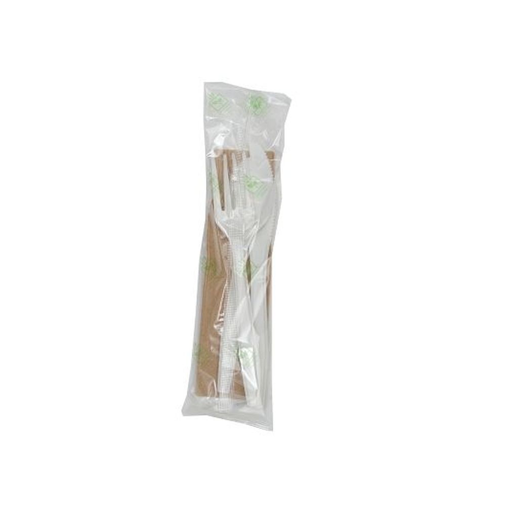 Fineline Settings Conserveware Cpla White Wrapped Cutlery Kit With Napkin, 250 Count