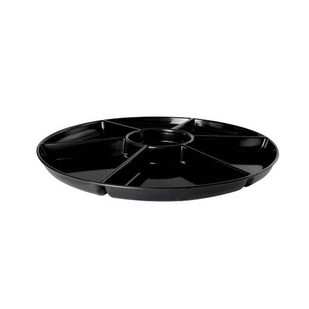 Fineline Settings Platter Pleasers 16 Inch Polystyrene 7 Deep Compartment Black Tray, 12 Count