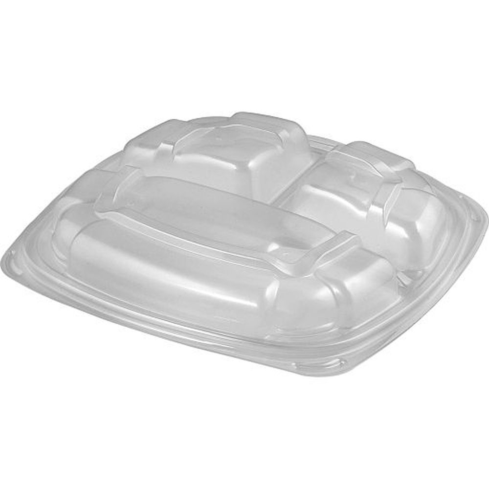 Forum Pro 9 inch Square Polypropylene 3 Compartment Mid Dome Anti-Fog Lid with Four Vents