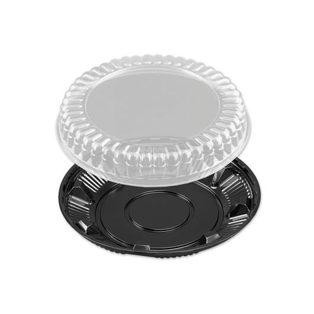 D&w Fine Pack Pet 10 Inch Black Pie Base With Clear Low Fluted Dome Lid, 55 Count -- 2 Per Case