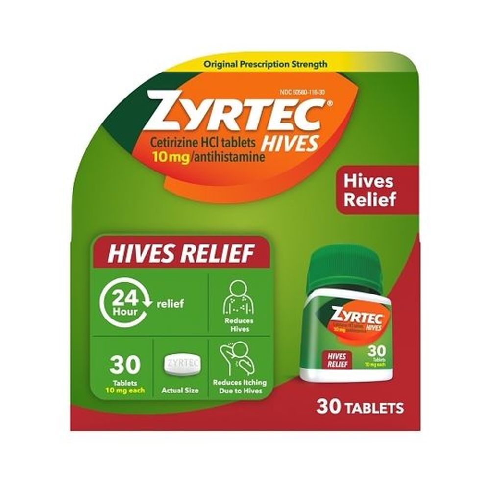 Zyrtec Adult Hives Tablet, 30 Count -- 24 Per Case