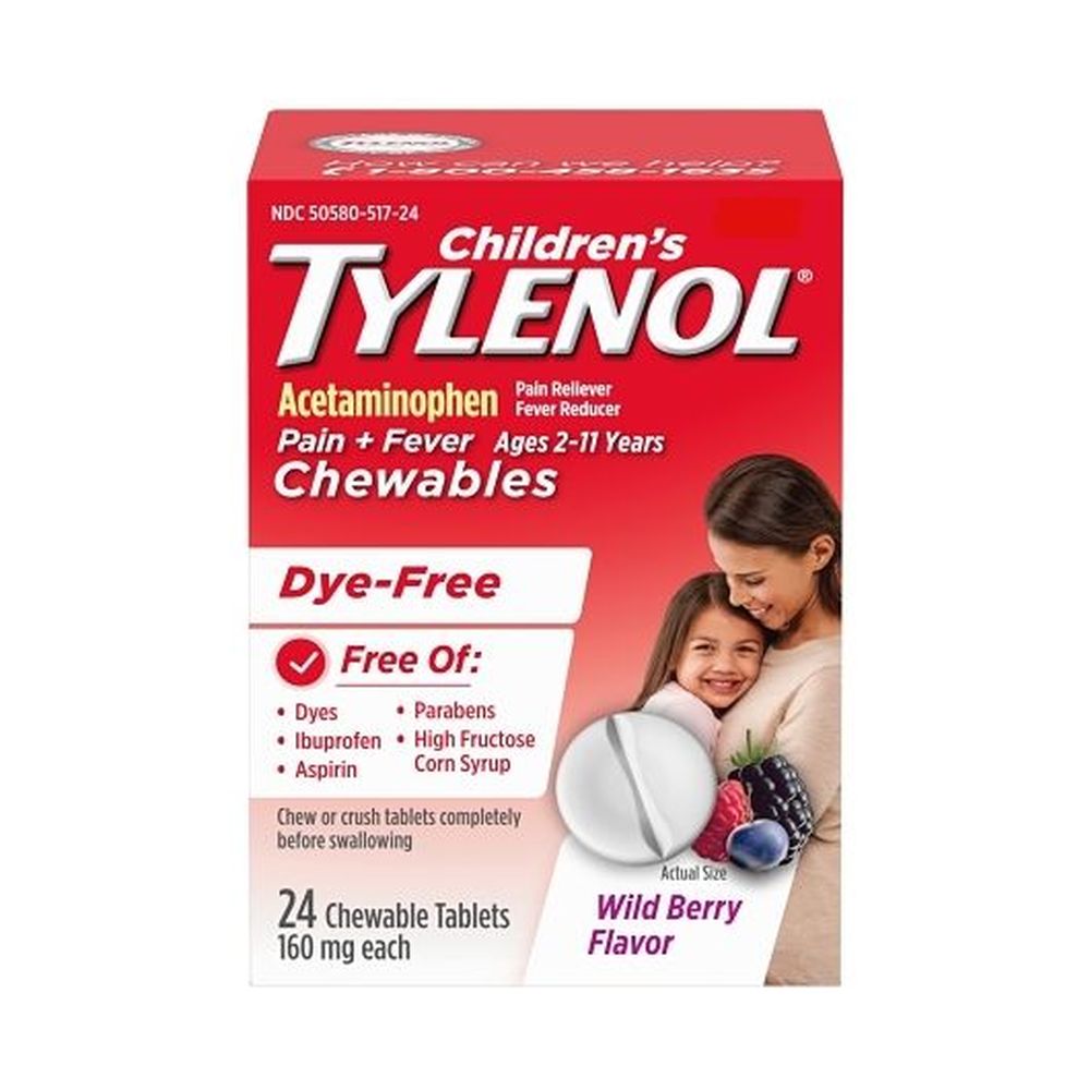 Tylenol Dye Free Wildberry Chewable Tablets, 24 Count -- 48 Per Case