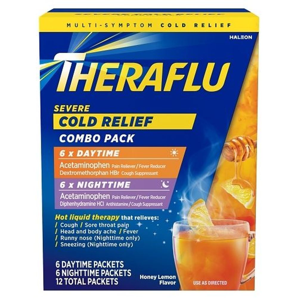 Theraflu Max Strength Honey Lemon Flavor Day And Night Severe Cold Relief Powder, 12 Count -- 12 Per Case