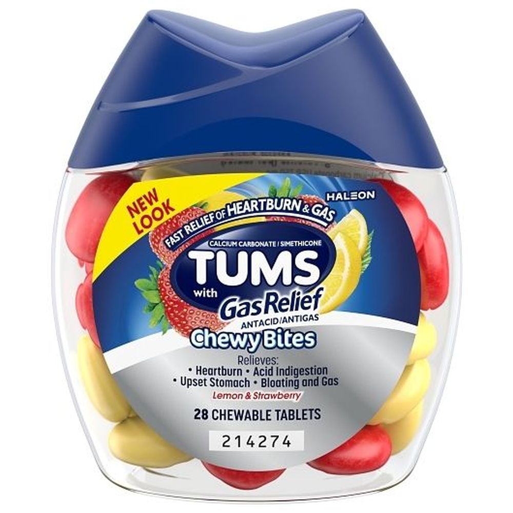Tums Coated Chewable Tablets With Gas Relief, 28 Count -- 24 Per Case