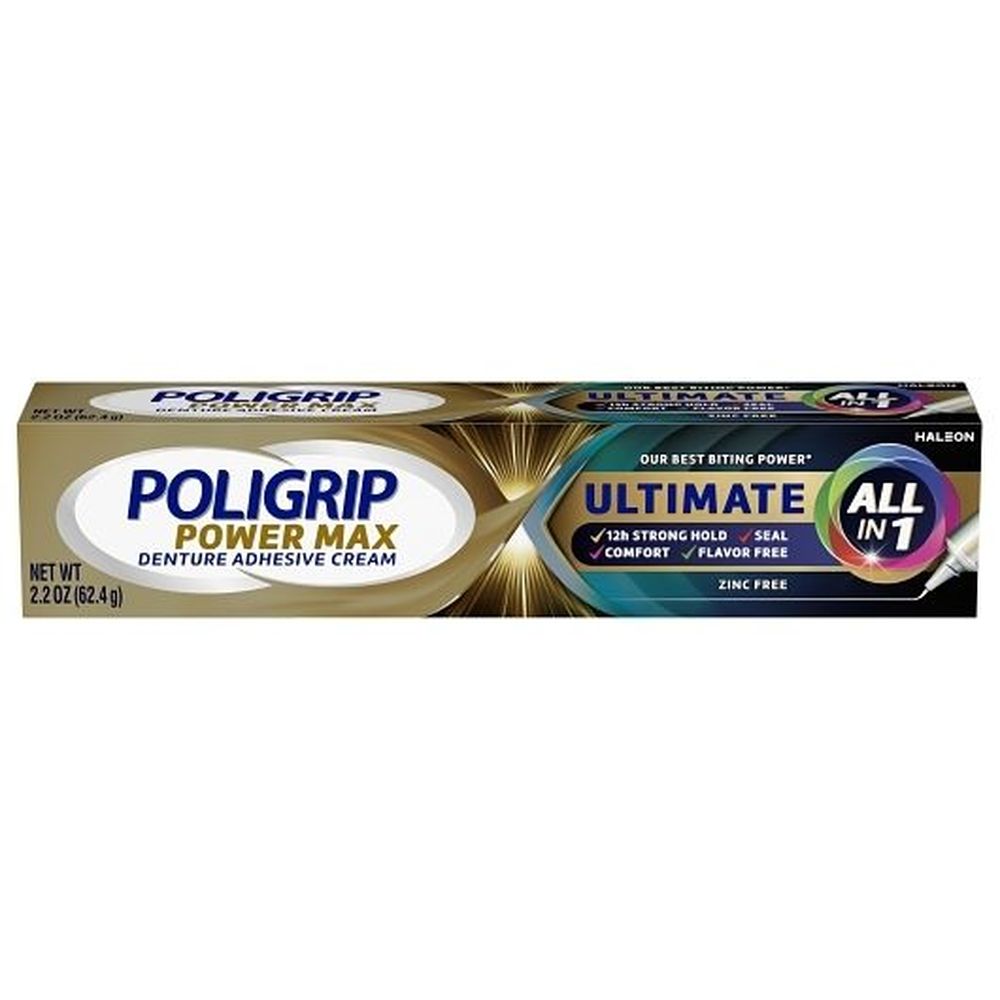 Poligrip Power Max Ultimate All-in-1 Denture Adhesive Cream, 2.2 Ounce -- 24 Per Case