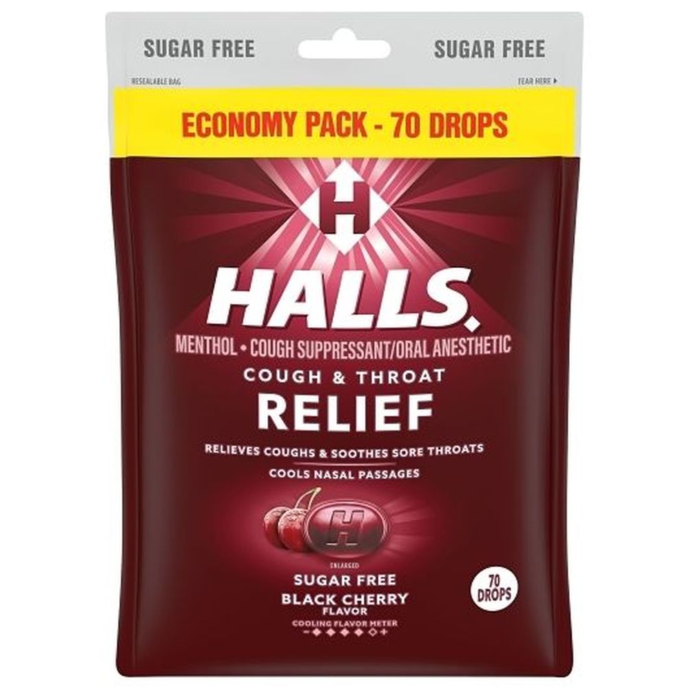 Halls Sugar Free Black Cherry Cough And Throat Drops, 70 Count -- 12 Per Case