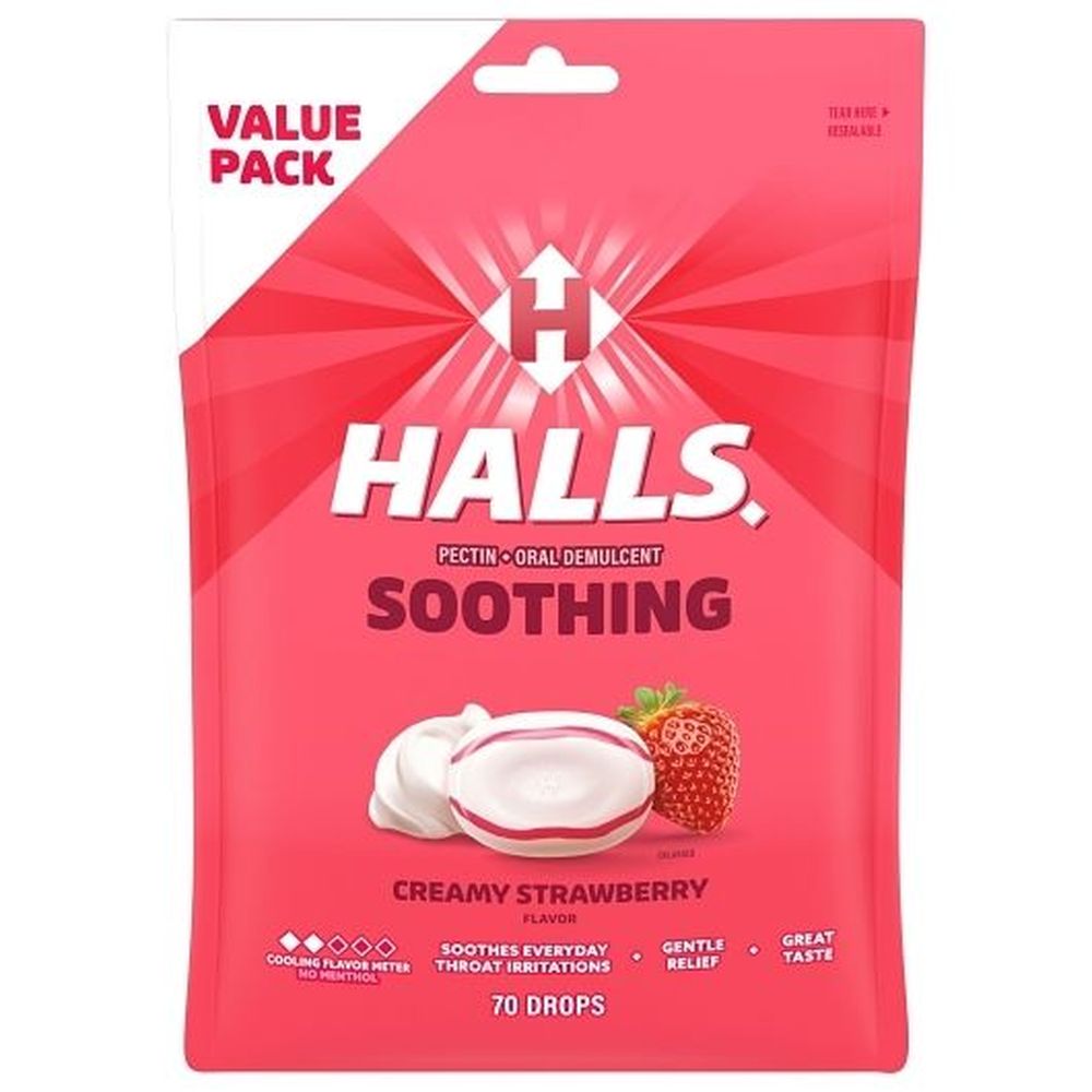 Halls Creamy Strawberry Cough Drops, 70 Count -- 12 Per Case