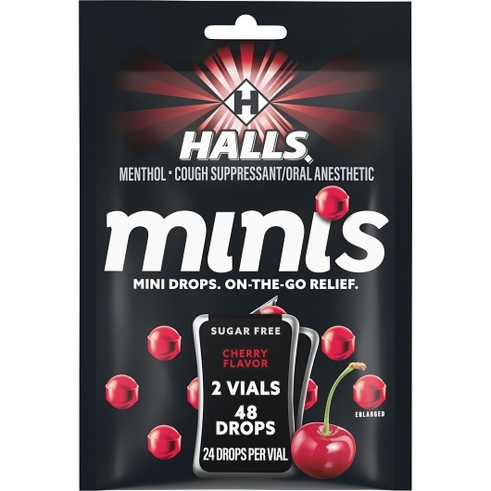 Halls Minis Sugar Free Cherry Cough Drops, 48 Count -- 48 Per Case