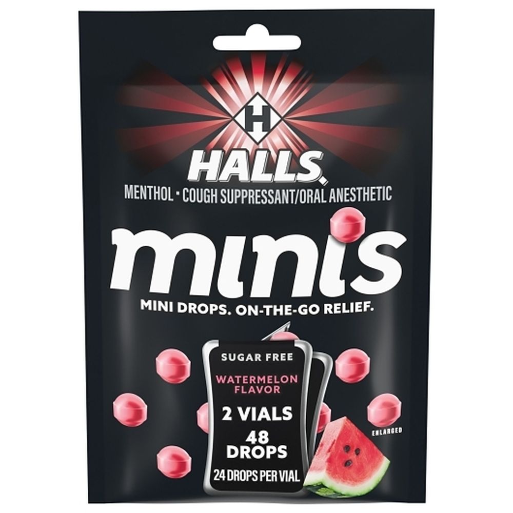 Halls Minis Sugar Free Watermelon Cough Drops, 48 Count -- 48 Per Case