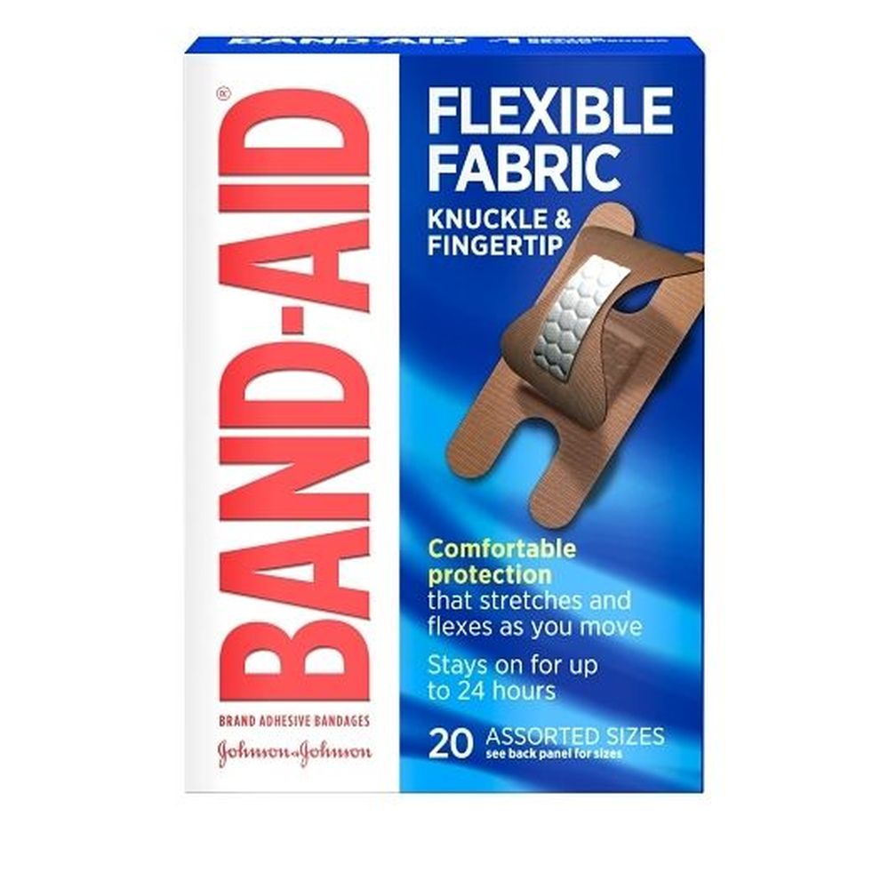 Band-aid Flexible Fabric Knuckle And Fingertip Comfortable Protection Assorted Size Adhesive Bandage, 20 Count -- 24 Per Case