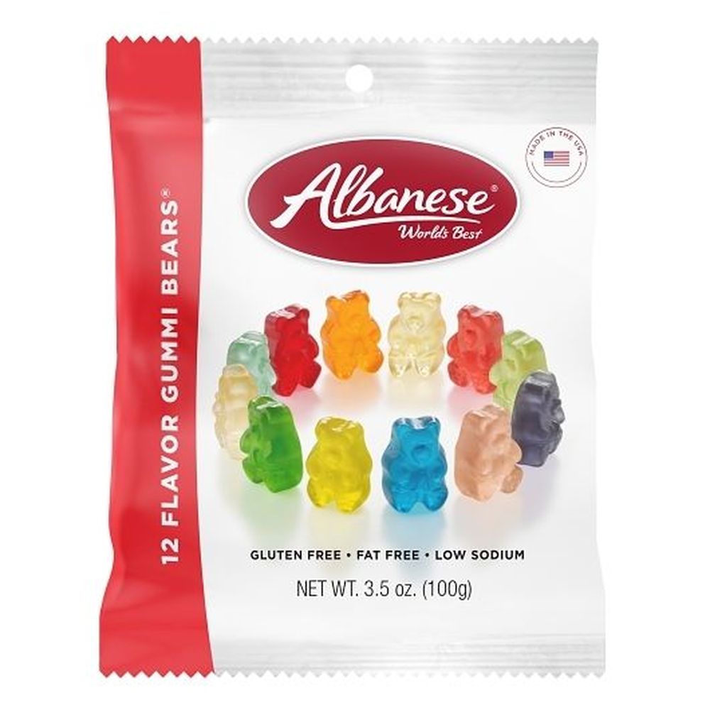 Albanese 12 Flavor Mini Gummi Bears - Peg Bag, 100 Gram -- 12 Per Case