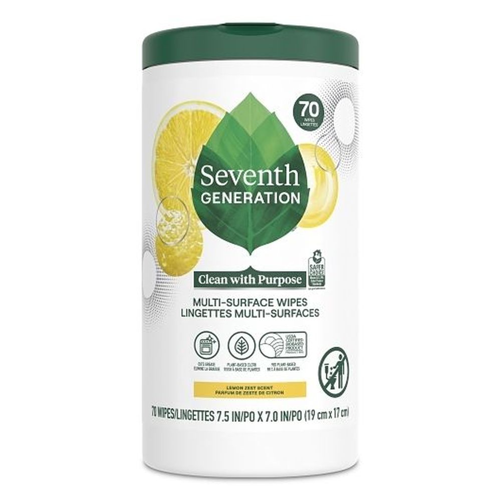 Seventh Generation Lemon Zest Multi Surface Wipes, 70 Count -- 6 Per Case