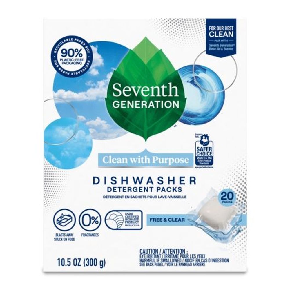 Seventh Generation Free And Clear Automatic Dishwasher Detergent Tabs, 20 Count -- 6 Per Case