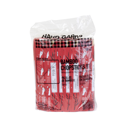 Handgards Red Sleeve Disposable Bamboo Chopstick, 9 Inch -- 1000 Per Case