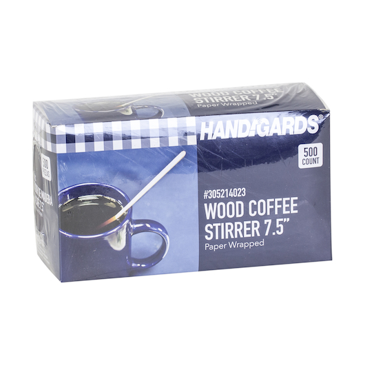 Handgards Individually Wrapped Paper 7.5 Inch Wood Coffee Stirrer, 500 Count -- 10 Per Case