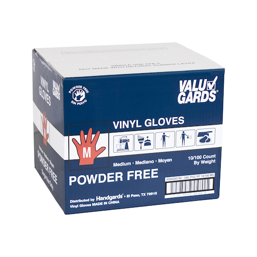 Valugards Powder Free Medium Vinyl Gloves, 100 Count -- 10 Per Case