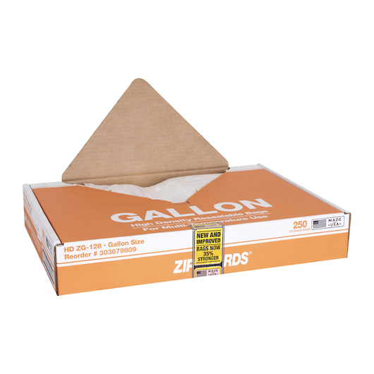 Zipgards High Density Recloseable Clear Flat Stack Gallon Freezer Bag -- 250 Per Case