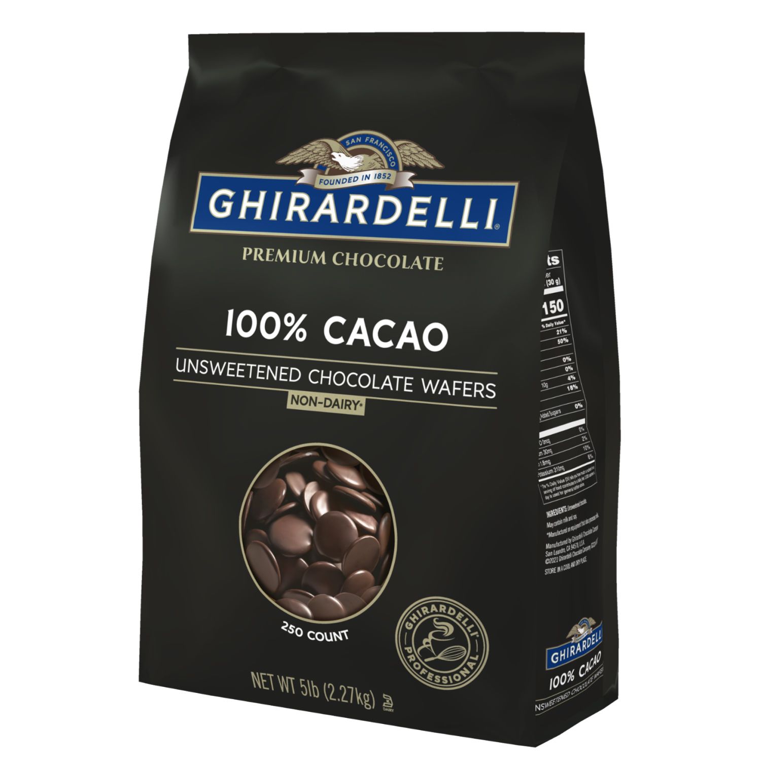 Ghirardelli 100 Percent Unsweetened Chocolate Wafer, 80 Ounce -- 2 Per Case