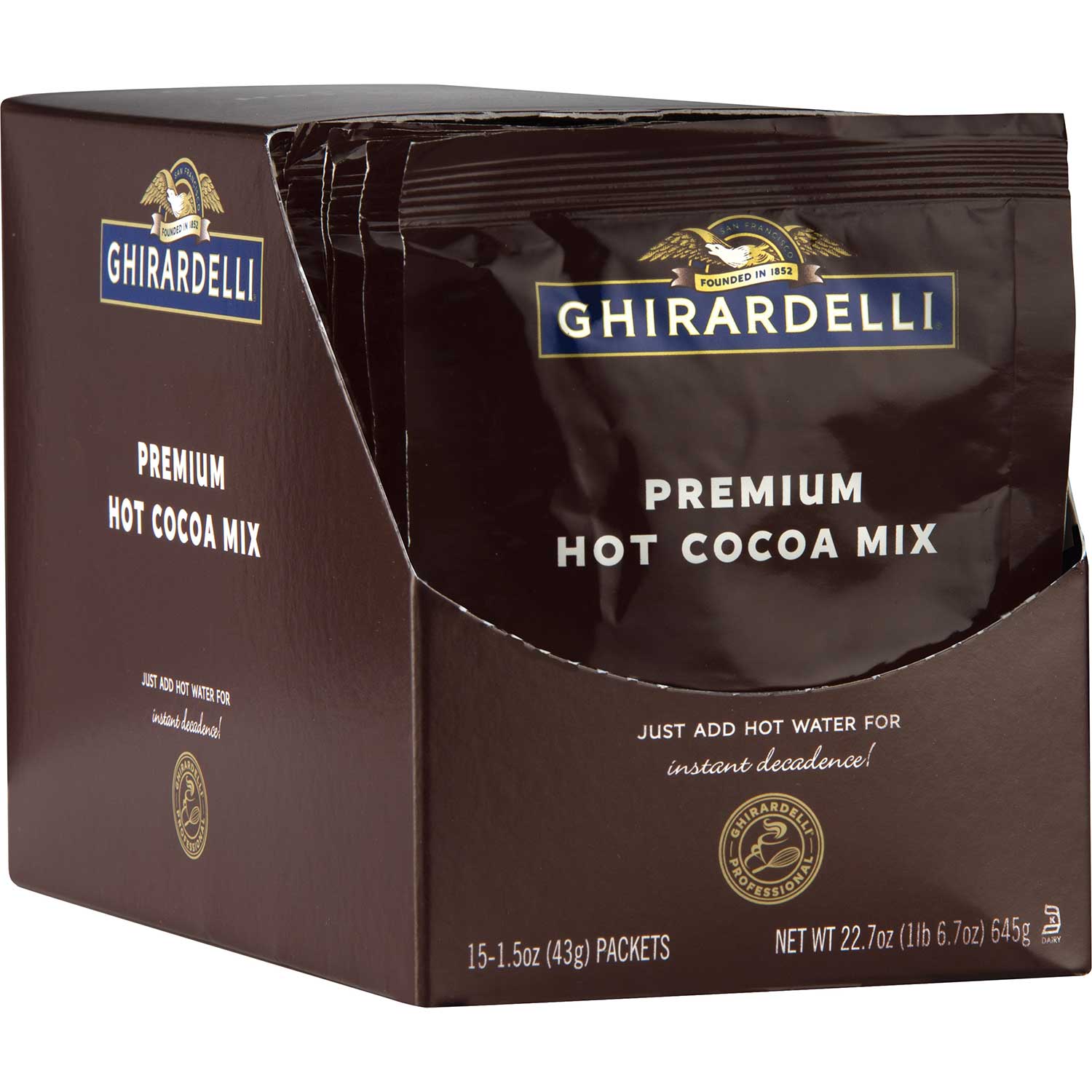 Ghirardelli Premium Double Chocolate Hot Cocoa Single Serve Packets, 15 Count -- 6 Per Case
