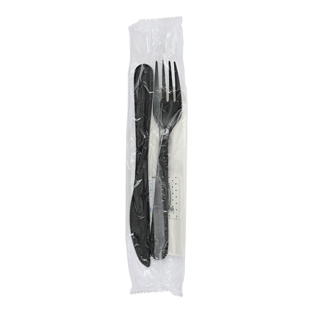 Black Polypropylene Heavy Weight Fork Knife Napkin Salt and Pepper Kit