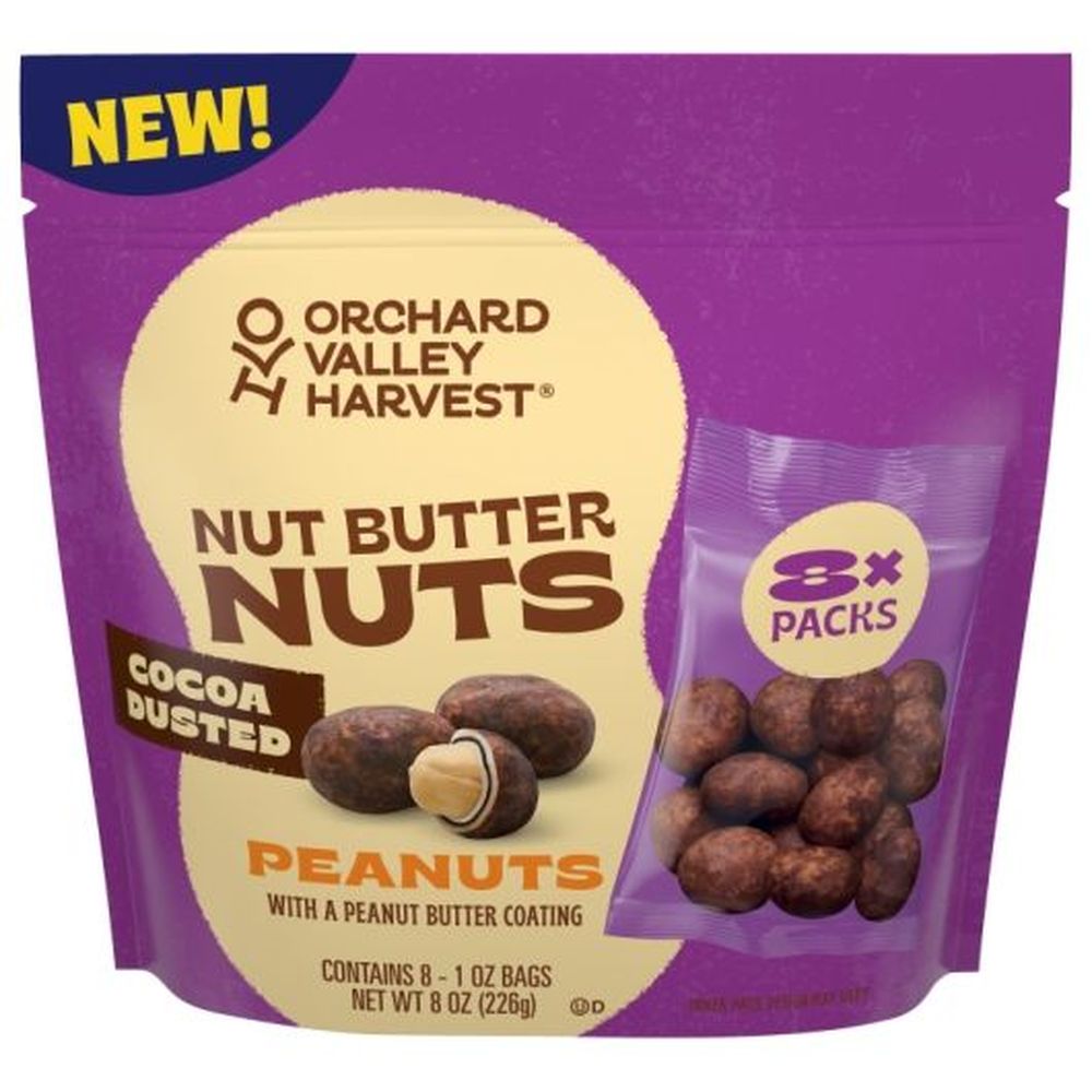 Orchard Valley Harvest Cocoa Dusted Peanut Butter Coated Peanuts, 8 Ounce Bags -- 8 Per Case