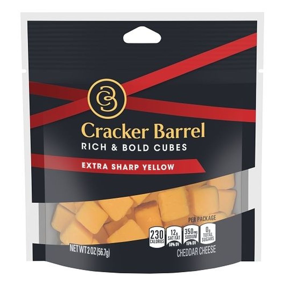 Cracker Barrel Extra Sharp Yellow Cheddar Cubes, 2 Ounce -- 6 Per Case