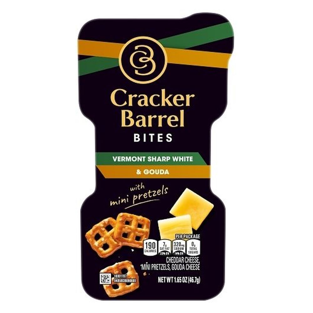 Cracker Barrel Vermont Sharp White Cheddar And Gouda Bites With Mini Pretzels, 1.65 Ounce -- 10 Per Case