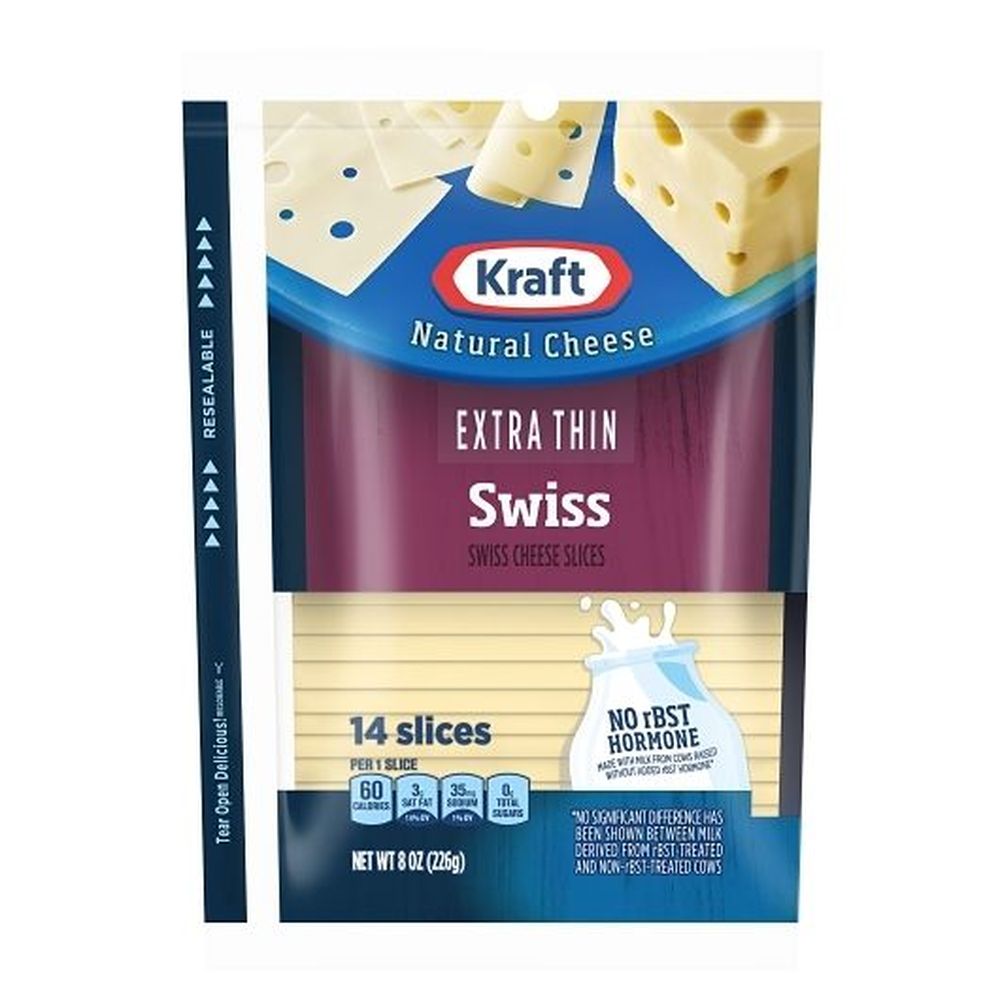 Kraft Natural Extra Thin Swiss Slices, 8 Ounce -- 10 Per Case