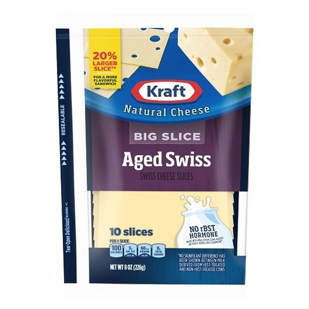 Kraft Natural Big Aged Swiss Cheese Slices, 8 Ounce -- 10 Per Case