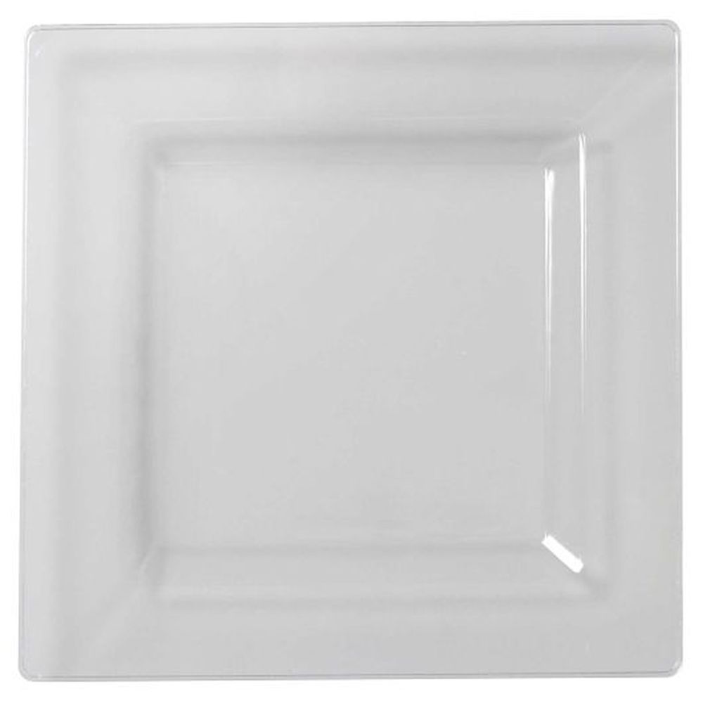 Fineline Settings Solid Squares Polystyrene 10.75 Inch Clear Square Dinner Plate, 120 Count