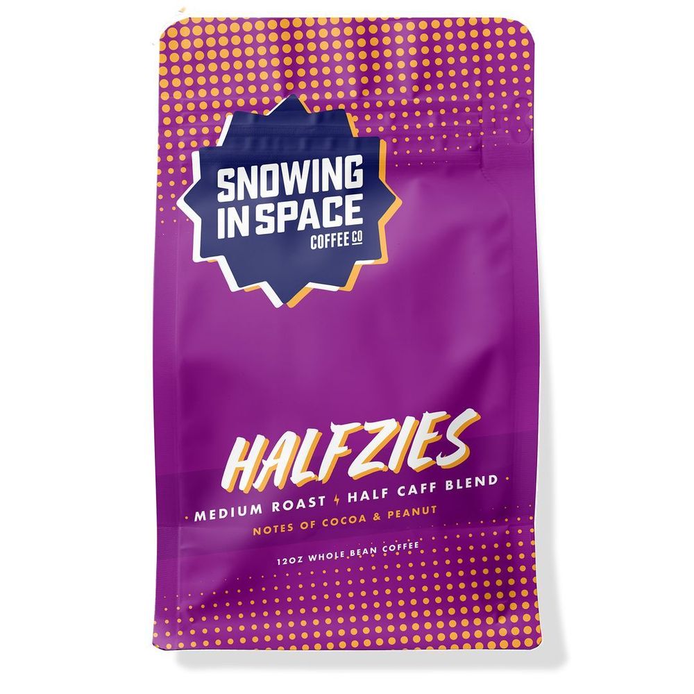Snowing In Space Halfzies Medium Roast Half Caff Blend Whole Bean Packaged Coffee, 12 Ounce -- 6 Per Case