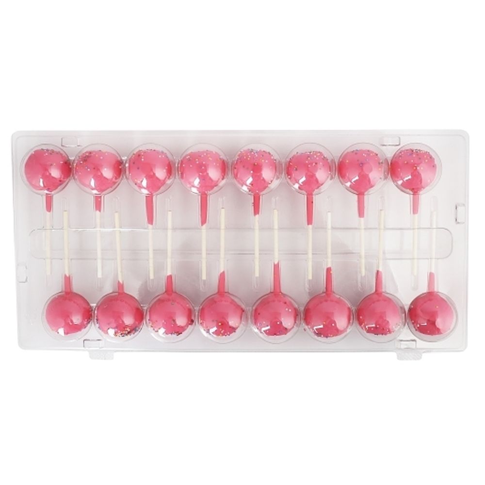 Strawberry Cake Pop with Rainbow Topping - Cellophane Wrap