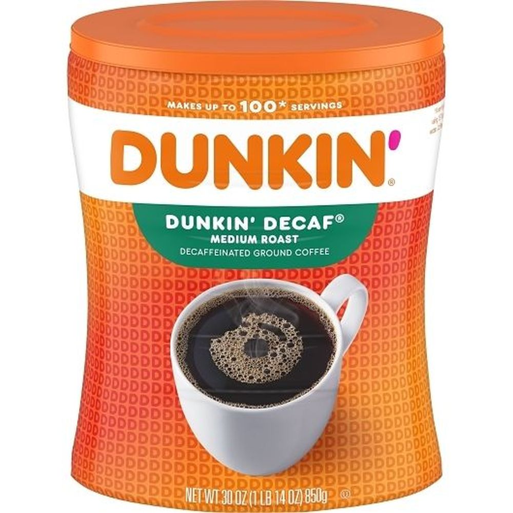 Dunkin' Decaf Medium Roast Original Blend Decaffeinated Ground Coffee, 30 Ounce Can -- 4 Per Case