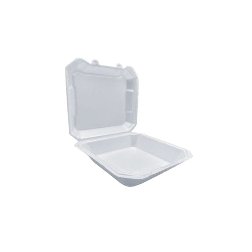 Convermex White Polystyrene 1 Compartment Hinged Foam Container, 9 X 9 X 3 Inch -- 200 Per Case