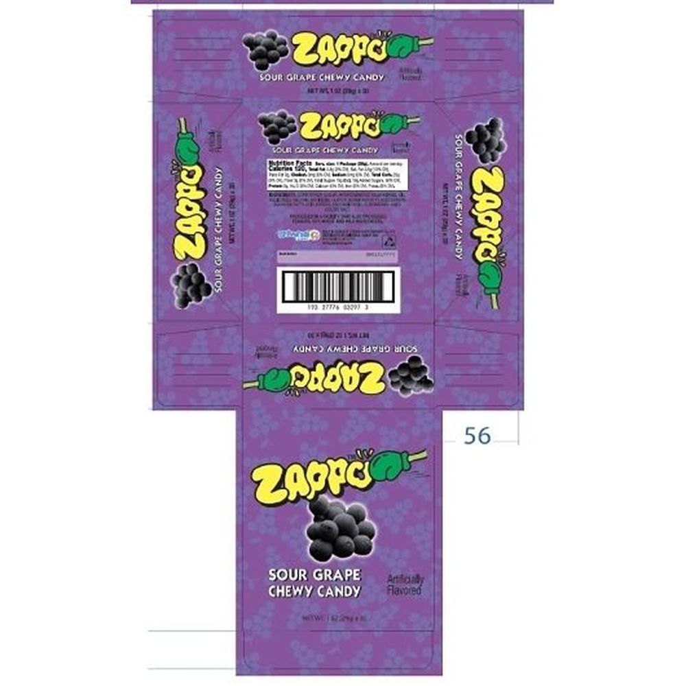 Zappo Sour Grape Chew Candy, 1 Ounce -- 12 Per Case