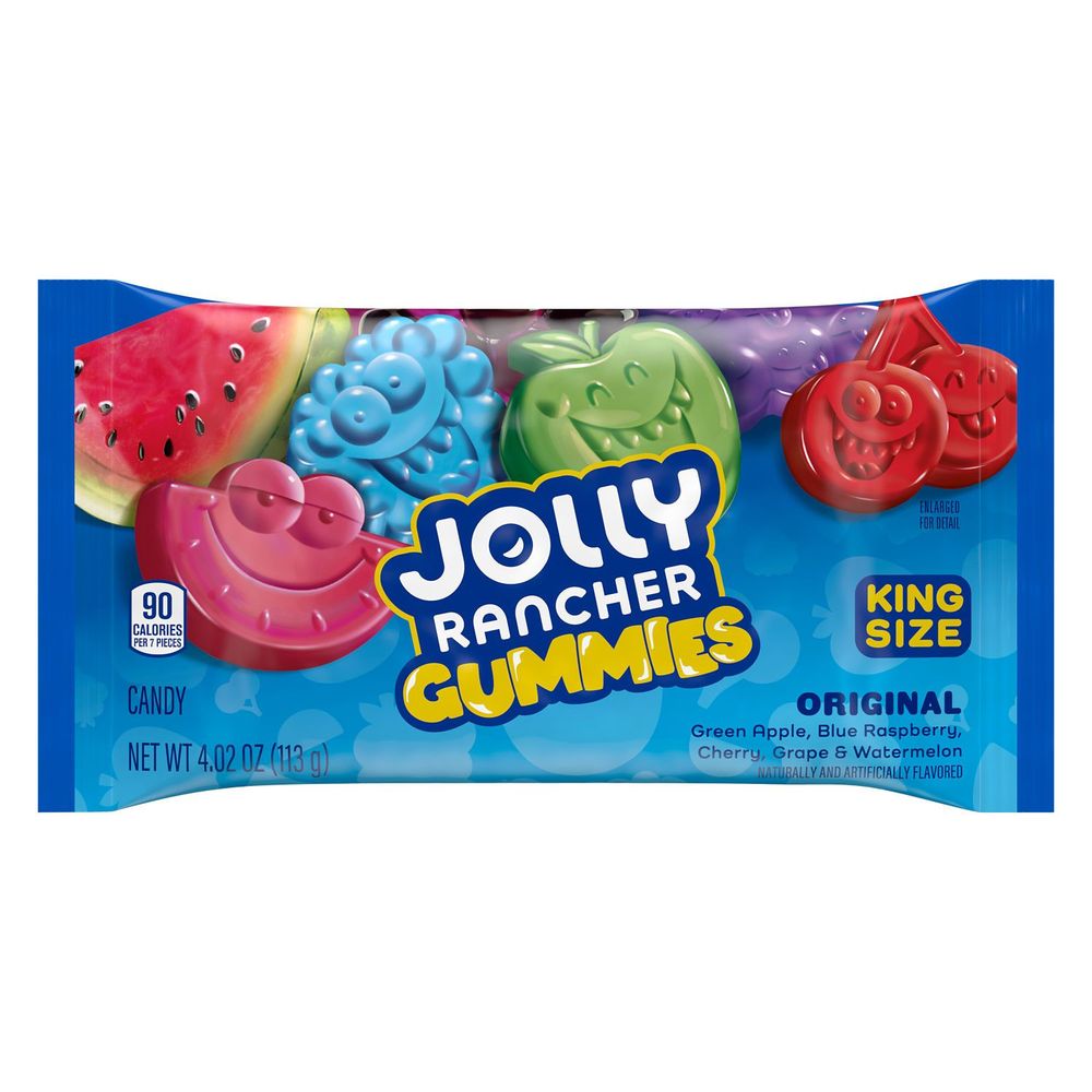 Jolly Rancher Gummies Assorted Fruit Flavored King Size Candy, 4.02 Ounce -- 96 Per Case