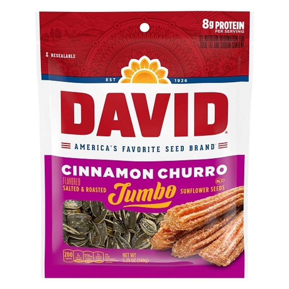 David Cinnamon Churro Flavored Jumbo Sunflower Seeds Snacks, 5.25 Ounce -- 12 Per Case