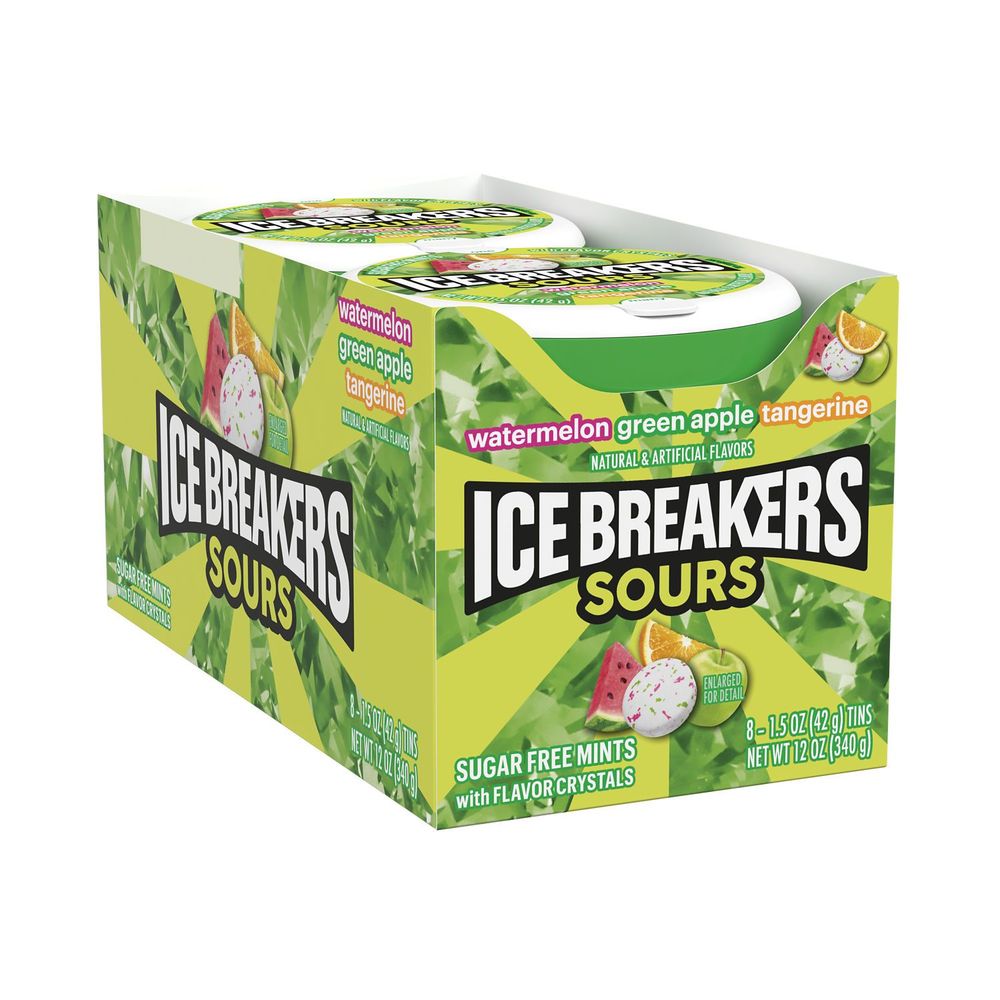 Ice Breakers Sours Green Apple, Watermelon And Tangerine Flavored Sugar Free Mints, 1.5 Ounce Puck -- 192 Per Case