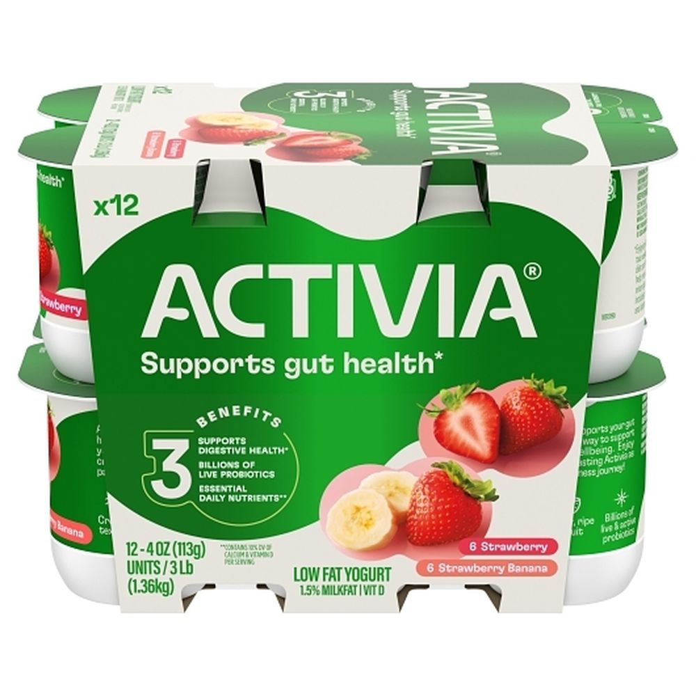 Activia Strawberry And Strawberry Banana Low Fat Probiotic Yogurt, 48 Ounce -- 4 Per Case