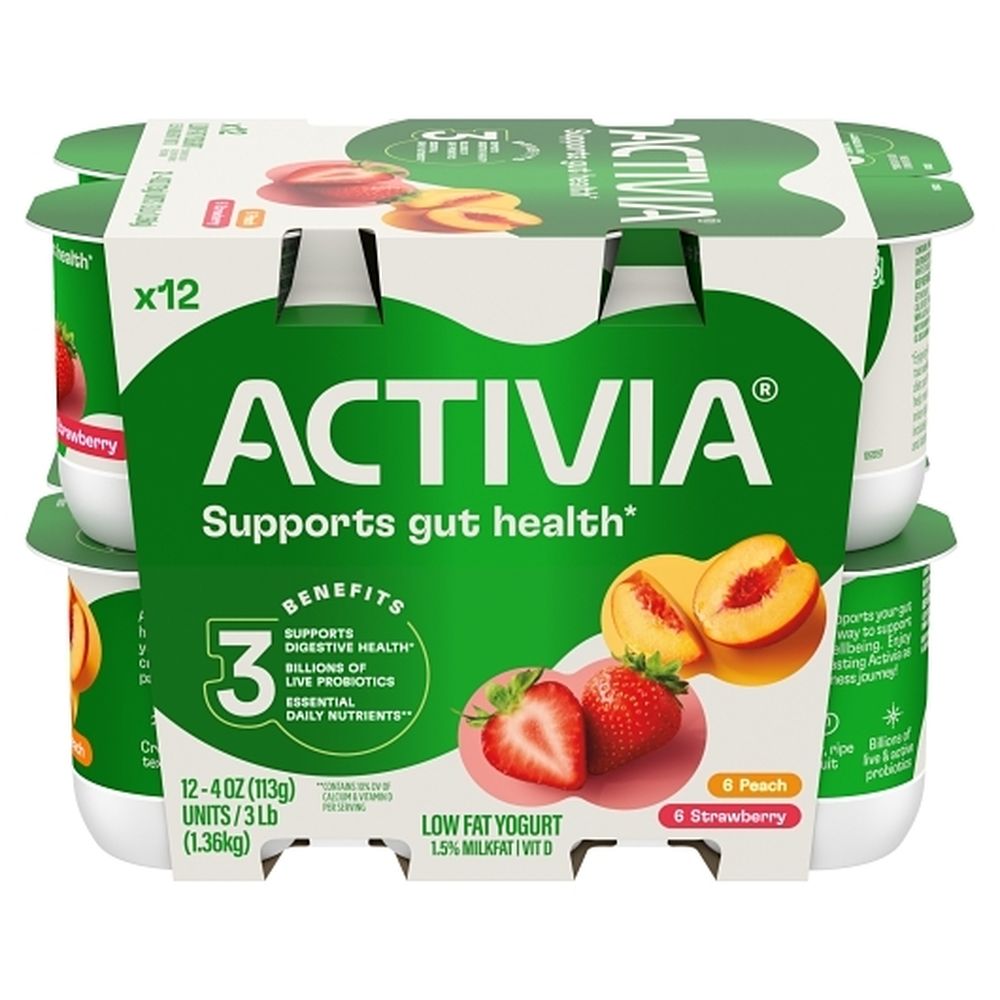 Activia Strawberry And Peach Low Fat Yogurt, 48 Ounce -- 4 Per Case