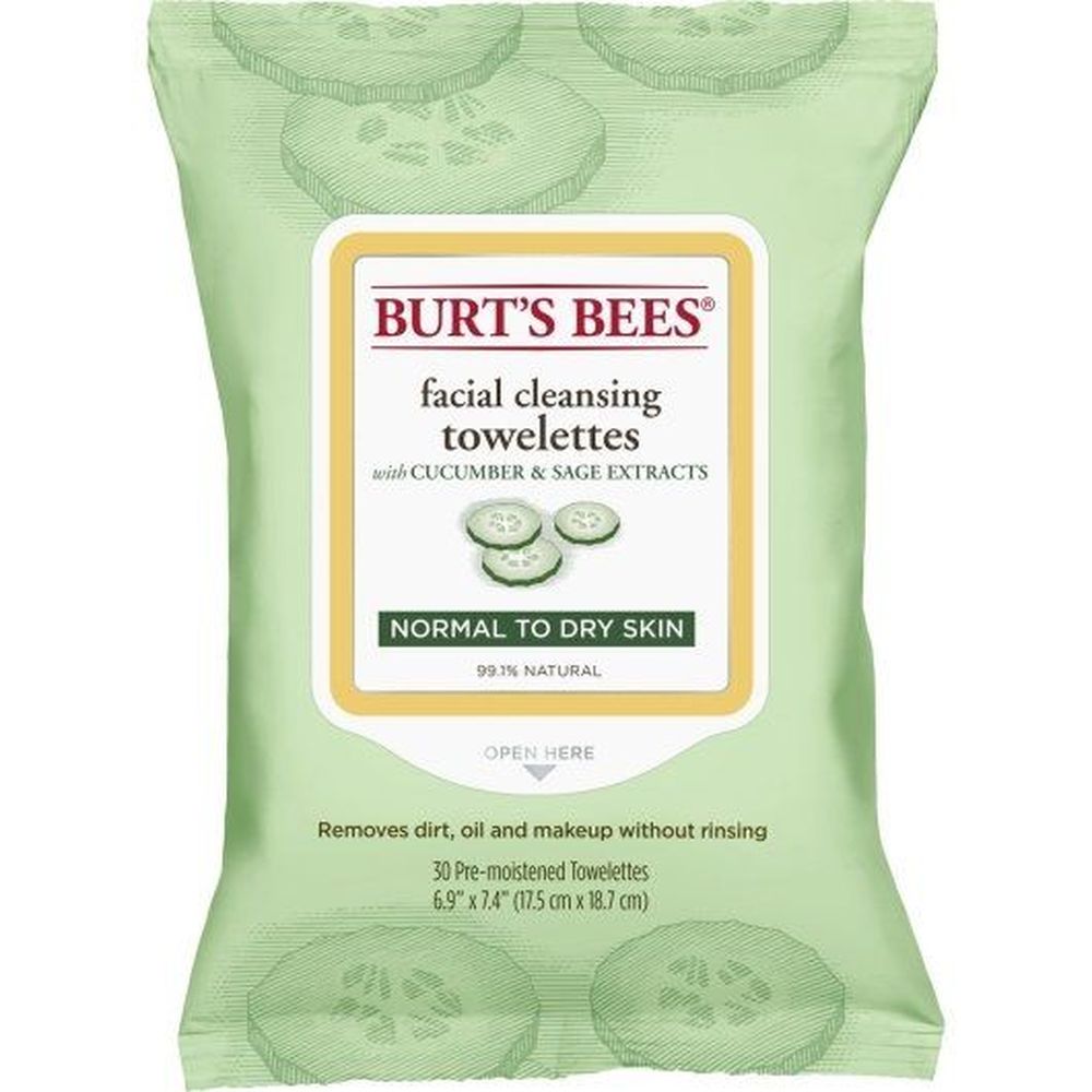 Burt's Bees Facial Cleansing Towelettes With Cucumber And Sage Extracts, 30 Count -- 12 Per Case