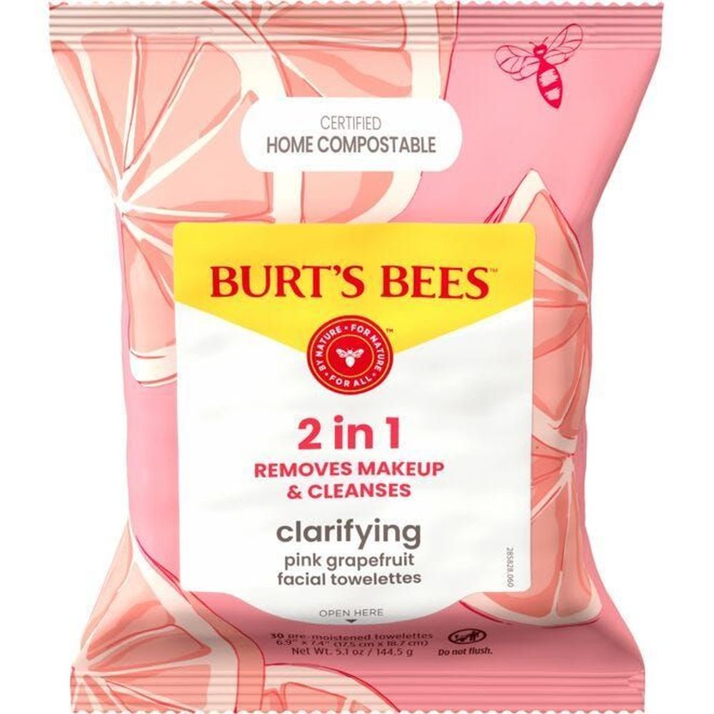 Burt's Bees Facial Cleanser Towelettes With Pink Grapefruit, 30 Count -- 12 Per Case