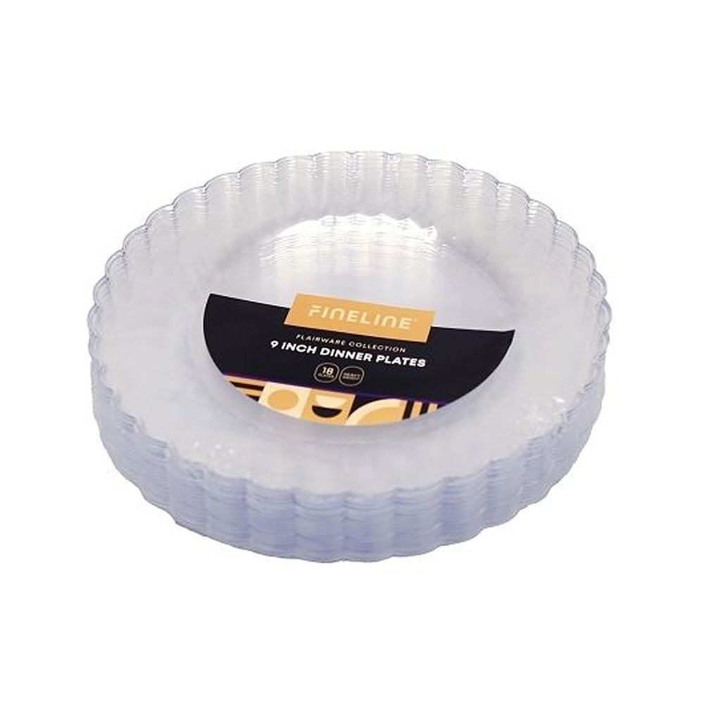 Flairware Polystyrene 9 inch Clear Round Scalloped-Edge Dinner Plate
